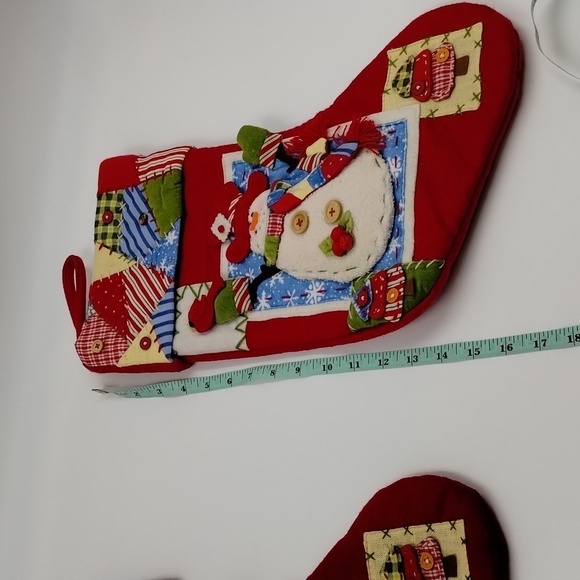 Christmas Stocking and tree skirt set 3 piece snowman theme patchwork quilted - Picture 7 of 7
